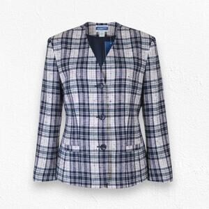 Vintage 90s Pendleton Pink Plaid Wool Tweed Blazer USA Deadstock Size 14